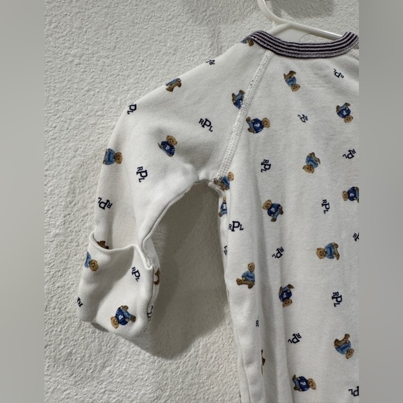 Ralph Lauren Polo Bear Cotton Footed White Striped Logo Coverall Size 3 Months - Picture 10 of 15